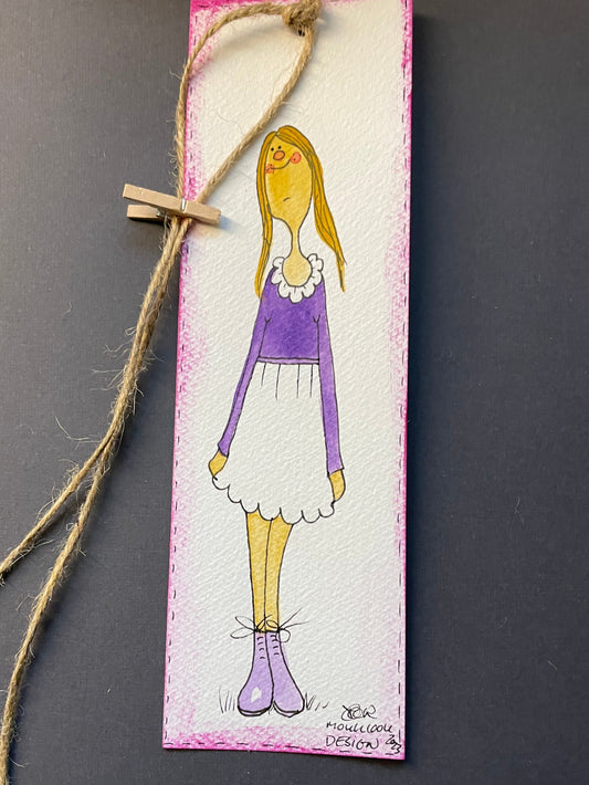 Mini akvarell "jente med lilla sko"